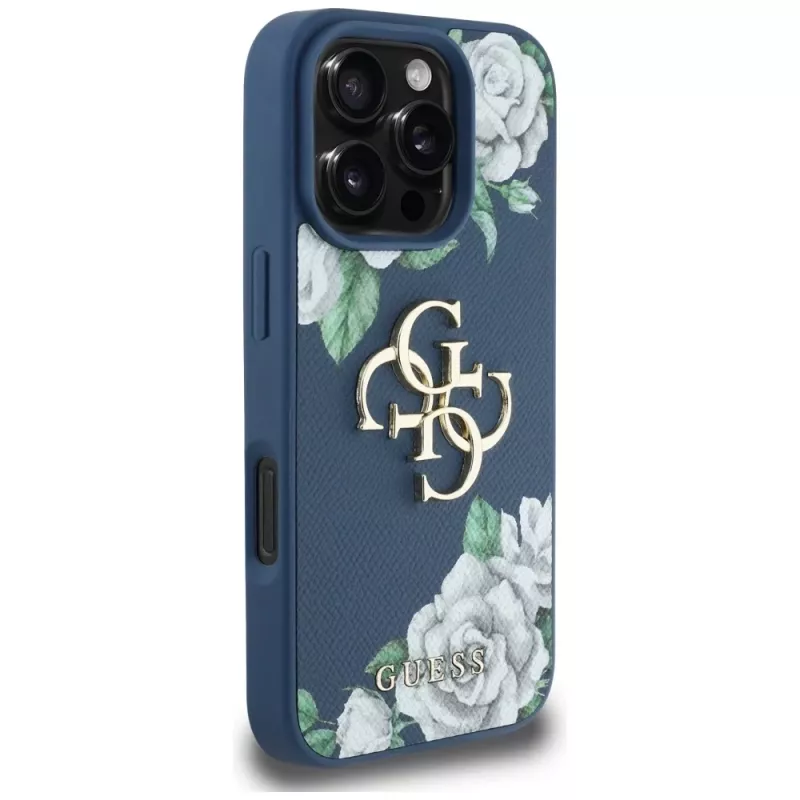 Guess Grained Roses Big 4G Logo Capa traseira para Apple iPhone 16 Pro - Azul