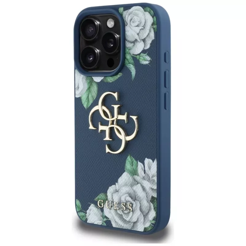 Guess Grained Roses Big 4G Logo Capa para telemóvel para iPhone 16 Pro Max, Azul