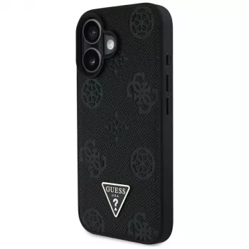 Guess Grained Hot Stamp Peony Triangle Logo Capa MagSafe para iPhone 16 (Preto)