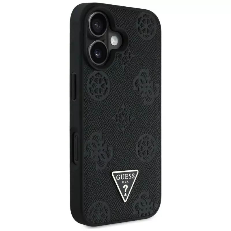 Guess Grained Hot Stamp Peony Triangle Logo Capa MagSafe para iPhone 16 (Preto)