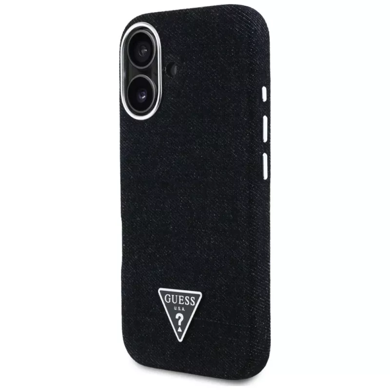 Guess Denim Triangle Logo Capa MagSafe para iPhone 16 Preto