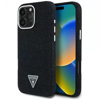 Guess Denim Triangle Logo Capa MagSafe para Apple iPhone 16 Pro, Preto