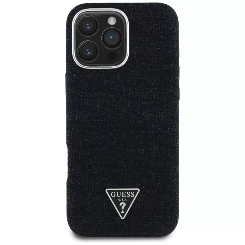 Guess Denim Triangle Logo Capa MagSafe para Apple iPhone 16 Pro, Preto