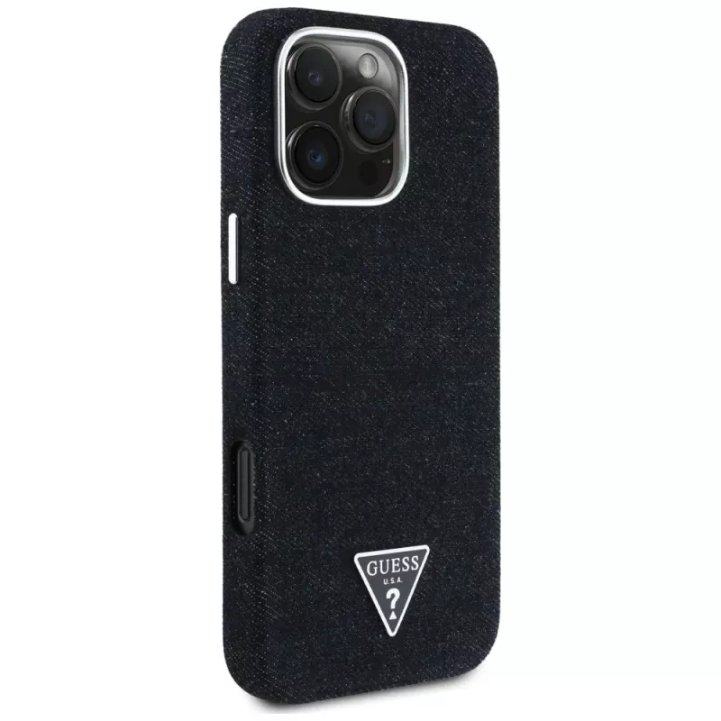 Guess Denim Triangle Logo Capa MagSafe para Apple iPhone 16 Pro, Preto