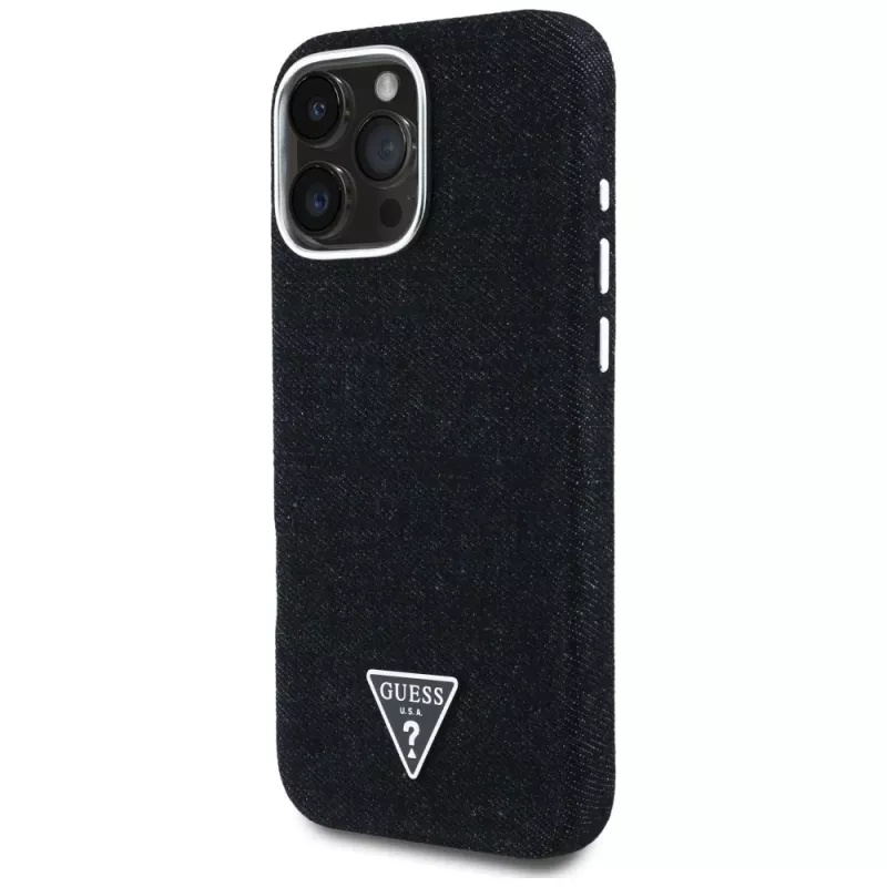 Guess Denim Triangle Logo Capa MagSafe para Apple iPhone 16 Pro Max, Preto
