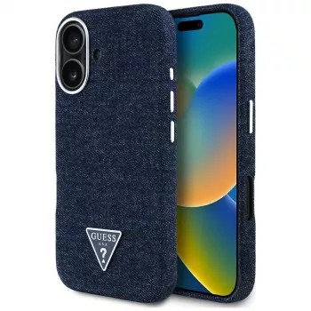 Guess Denim Triangle Logo Capa MagSafe para iPhone 16 Azul