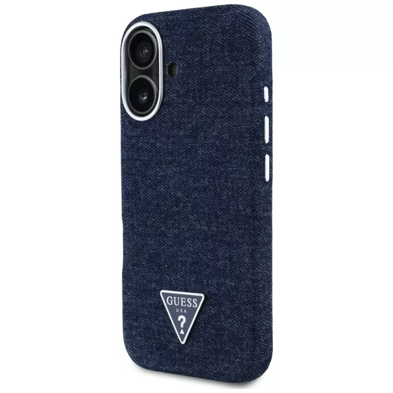 Guess Denim Triangle Logo Capa MagSafe para iPhone 16 Azul