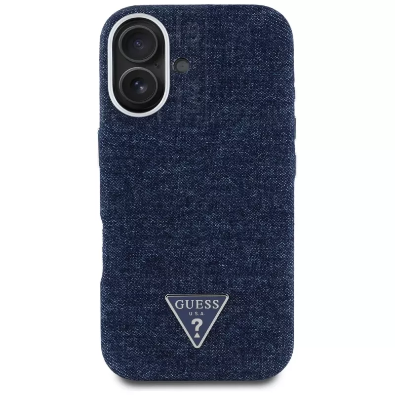 Guess Denim Triangle Logo Capa MagSafe para iPhone 16 Azul