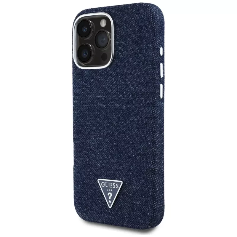 Guess Denim Triangle Logo Capa MagSafe para iPhone 16 Pro Azul