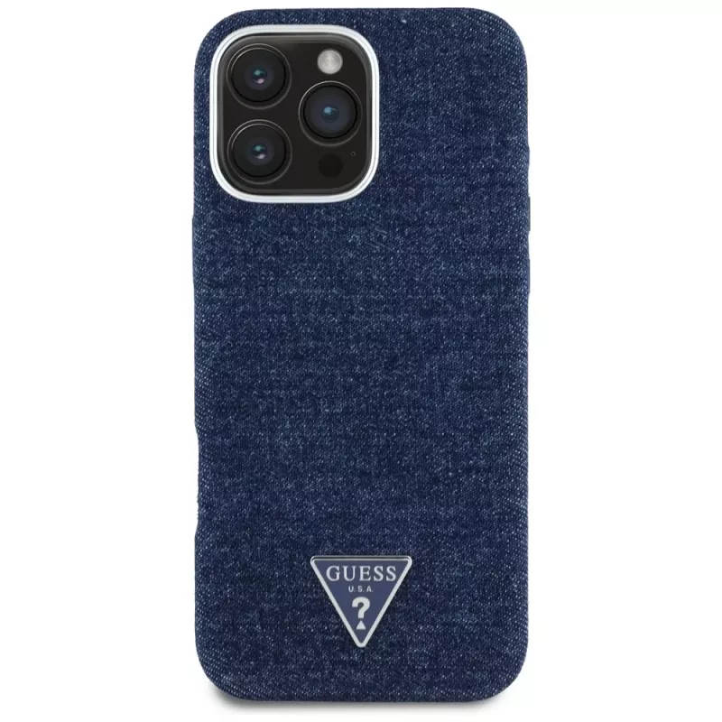 Guess Denim Triangle Logo Capa MagSafe para iPhone 16 Pro Azul