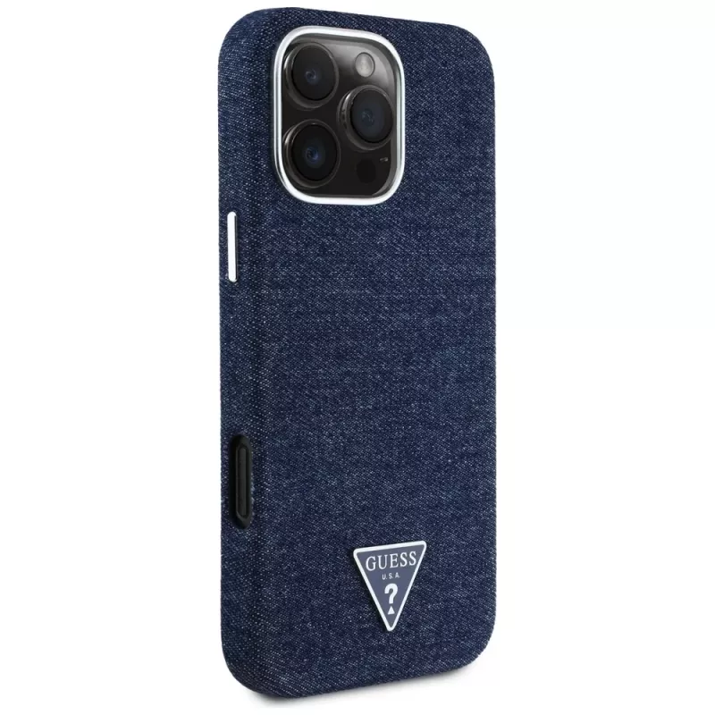Guess Denim Triangle Logo Capa MagSafe para iPhone 16 Pro Azul