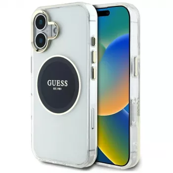 Guess IML Metal Colored Circle Classic Logo Capa MagSafe para iPhone 16 (Preto)