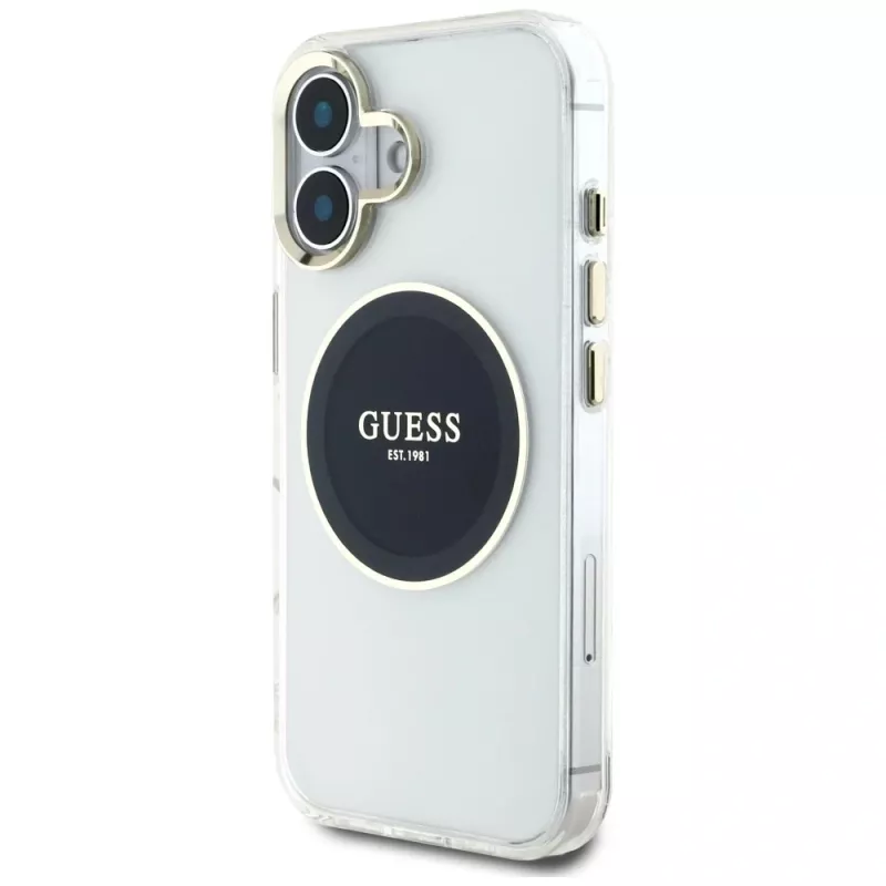 Guess IML Metal Colored Circle Classic Logo Capa MagSafe para iPhone 16 (Preto)