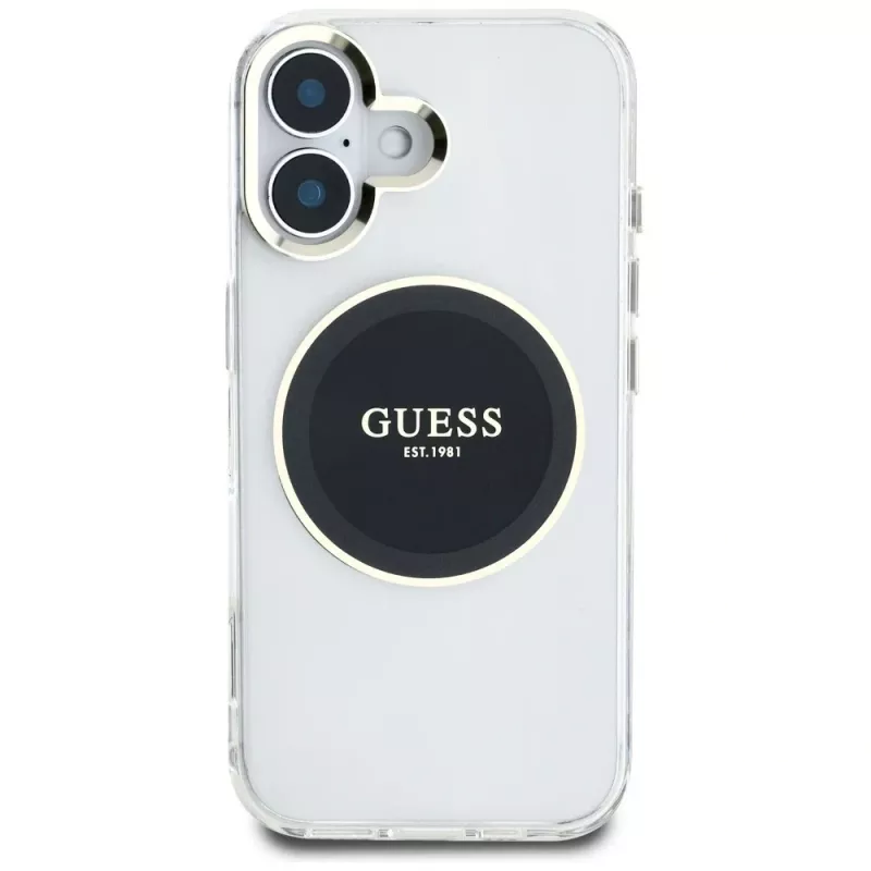 Guess IML Metal Colored Circle Classic Logo Capa MagSafe para iPhone 16 (Preto)