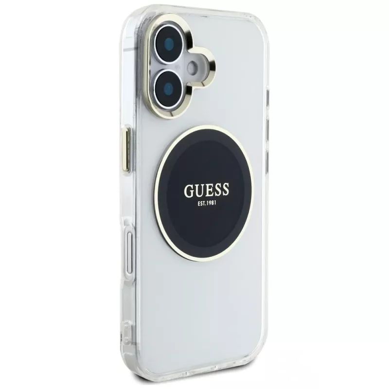 Guess IML Metal Colored Circle Classic Logo Capa MagSafe para iPhone 16 (Preto)