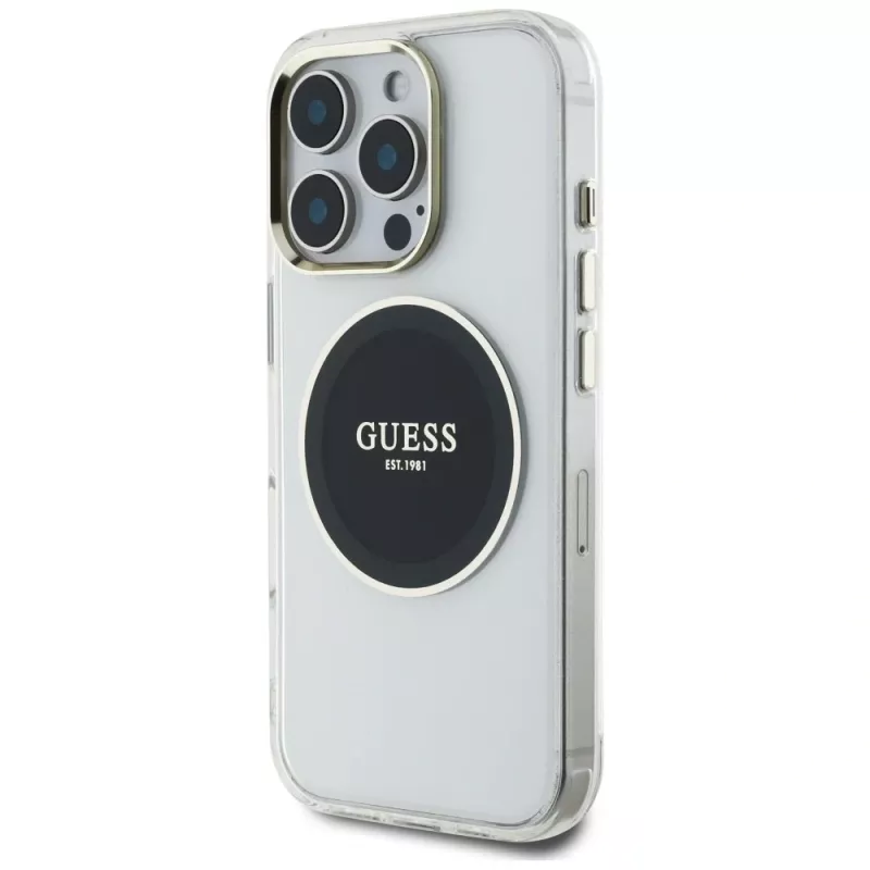 Guess IML Metal Colored Circle Classic Logo Capa MagSafe para iPhone 16 Pro (Preto)