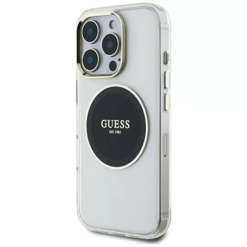 Guess IML Metal Colored Circle Classic Logo Capa MagSafe para iPhone 16 Pro Max (Preto)
