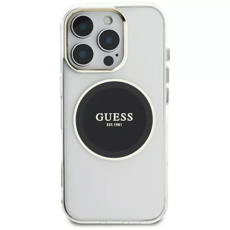 Guess IML Metal Colored Circle Classic Logo Capa MagSafe para iPhone 16 Pro Max (Preto)