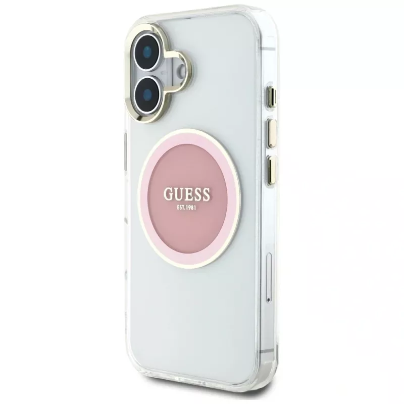 Guess IML Metal Colored Circle Classic Logo Capa MagSafe para iPhone 16 (Rosa)