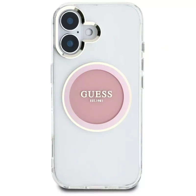 Guess IML Metal Colored Circle Classic Logo Capa MagSafe para iPhone 16 (Rosa)