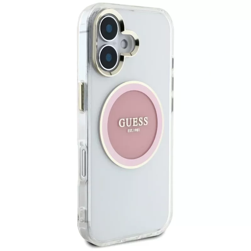 Guess IML Metal Colored Circle Classic Logo Capa MagSafe para iPhone 16 (Rosa)