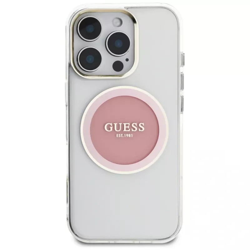 Guess IML Metal Colored Circle Classic Logo Capa MagSafe para iPhone 16 Pro (Rosa)