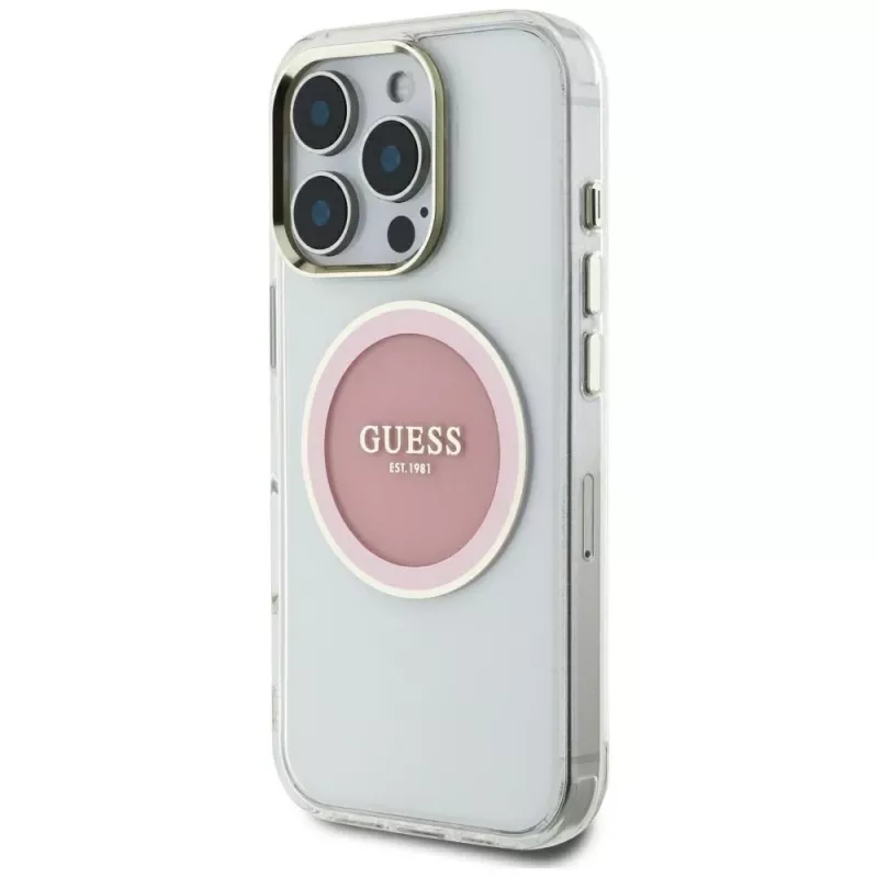 Guess IML Metal Colored Circle Classic Logo Capa MagSafe para iPhone 16 Pro Max (Rosa)