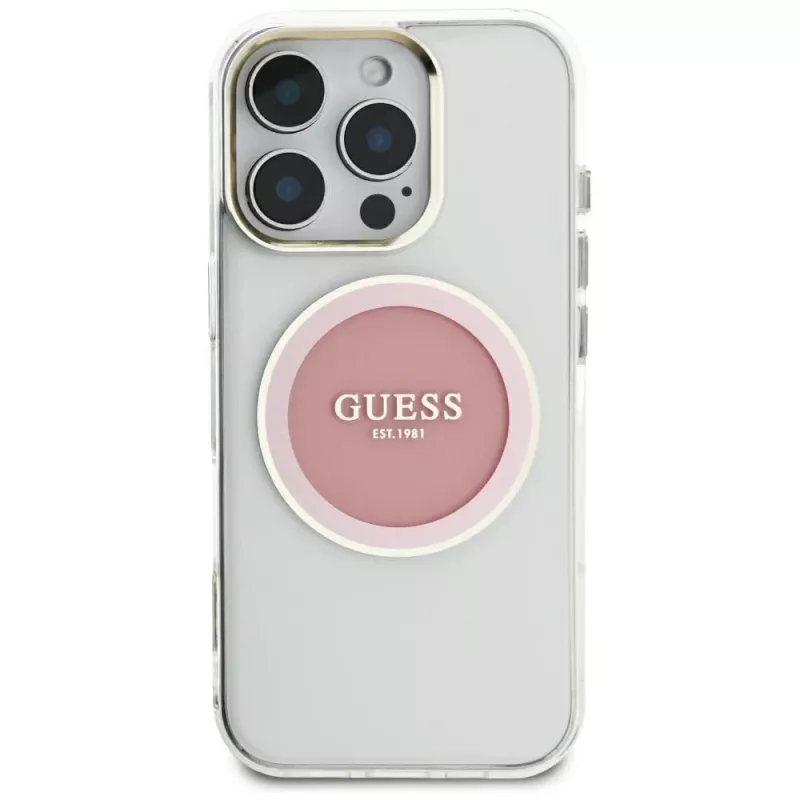 Guess IML Metal Colored Circle Classic Logo Capa MagSafe para iPhone 16 Pro Max (Rosa)
