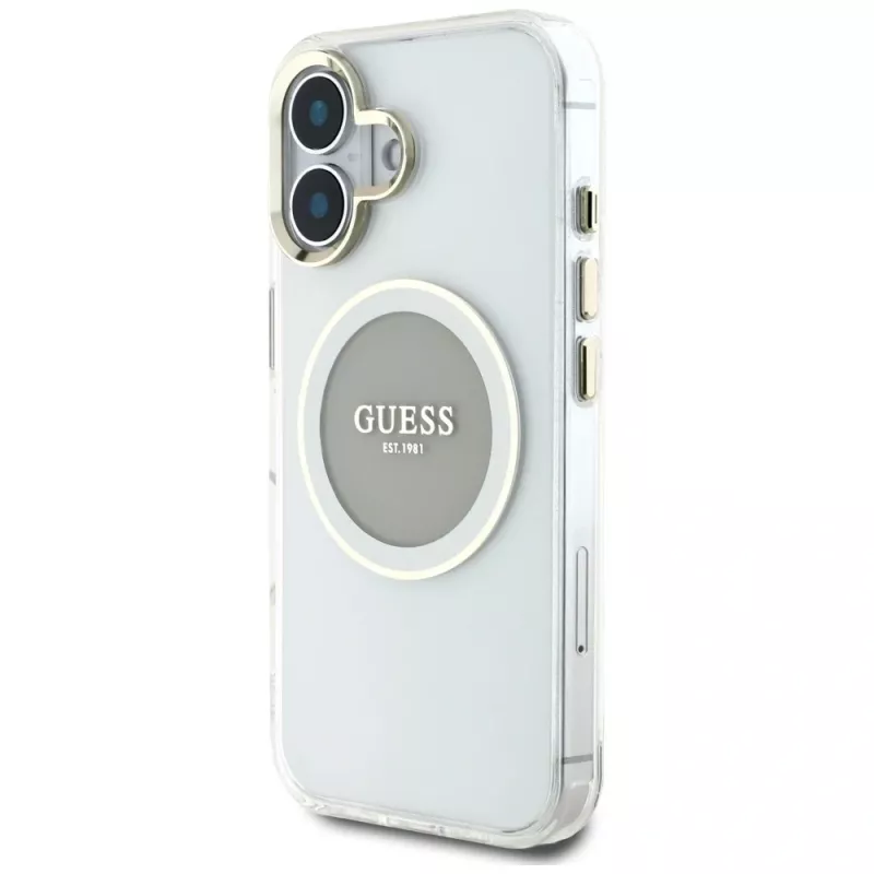 Guess IML Metal Colored Circle Classic Logo Capa MagSafe para iPhone 16 (Cinzento)