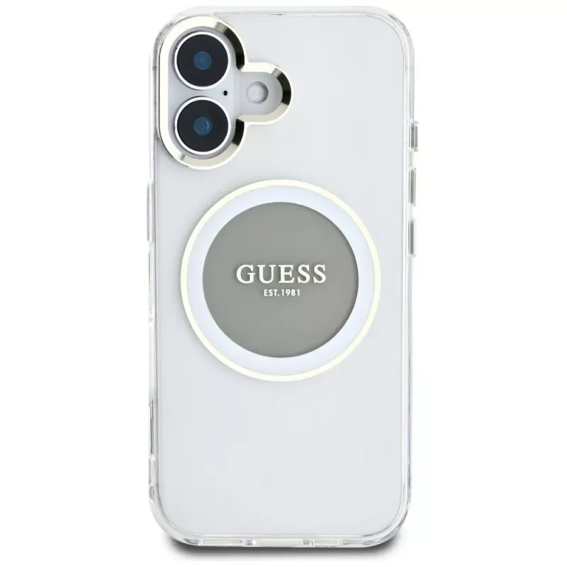 Guess IML Metal Colored Circle Classic Logo Capa MagSafe para iPhone 16 (Cinzento)