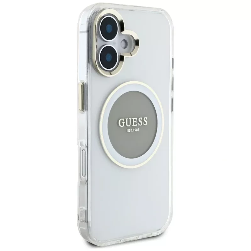 Guess IML Metal Colored Circle Classic Logo Capa MagSafe para iPhone 16 (Cinzento)