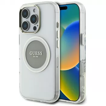 Guess IML Metal Colored Circle Classic Logo Capa MagSafe para iPhone 16 Pro (Cinzento)