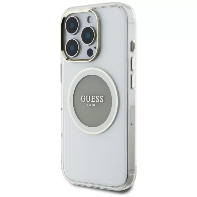 Guess IML Metal Colored Circle Classic Logo Capa MagSafe para iPhone 16 Pro (Cinzento)