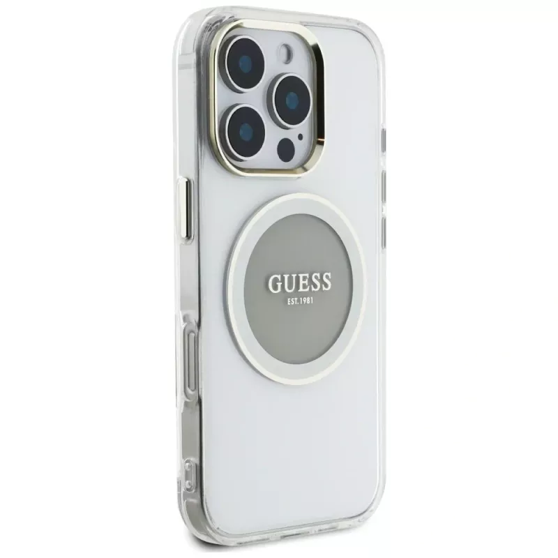 Guess IML Metal Colored Circle Classic Logo Capa MagSafe para iPhone 16 Pro (Cinzento)