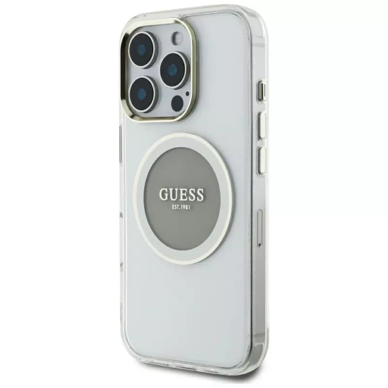 Guess IML Metal Colored Circle Classic Logo Capa MagSafe para iPhone 16 Pro Max (Cinzento)