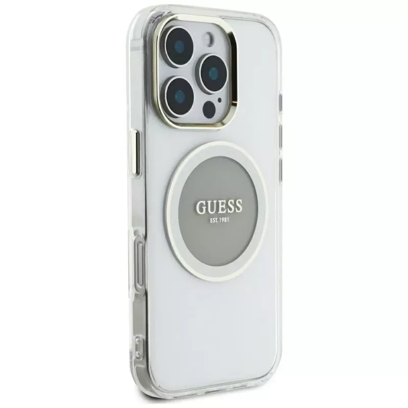 Guess IML Metal Colored Circle Classic Logo Capa MagSafe para iPhone 16 Pro Max (Cinzento)