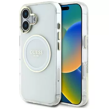 Guess IML Metal Colored Circle Classic Logo Capa MagSafe para iPhone 16 (Branco)