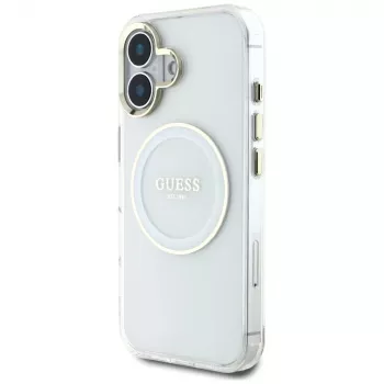 Guess IML Metal Colored Circle Classic Logo Capa MagSafe para iPhone 16 (Branco)