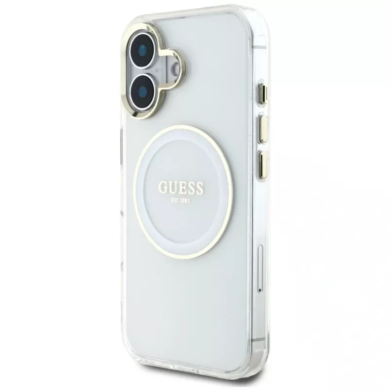 Guess IML Metal Colored Circle Classic Logo Capa MagSafe para iPhone 16 (Branco)