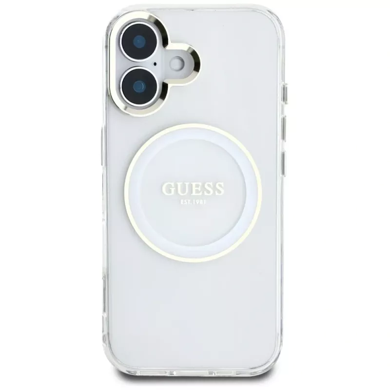 Guess IML Metal Colored Circle Classic Logo Capa MagSafe para iPhone 16 (Branco)