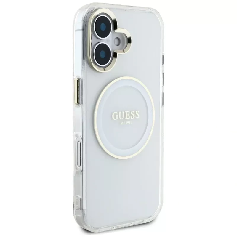 Guess IML Metal Colored Circle Classic Logo Capa MagSafe para iPhone 16 (Branco)