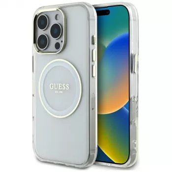 Guess IML Metal Colored Circle Classic Logo Capa MagSafe para iPhone 16 Pro (Branco)