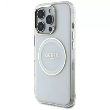 Guess IML Metal Colored Circle Classic Logo Capa MagSafe para iPhone 16 Pro (Branco)