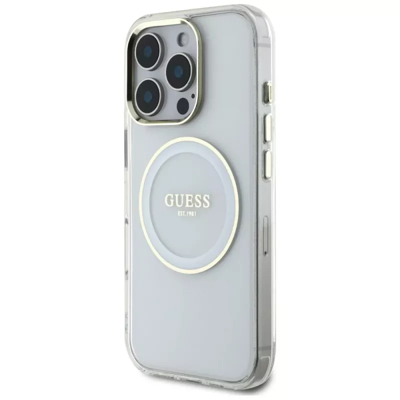 Guess IML Metal Colored Circle Classic Logo Capa MagSafe para iPhone 16 Pro (Branco)