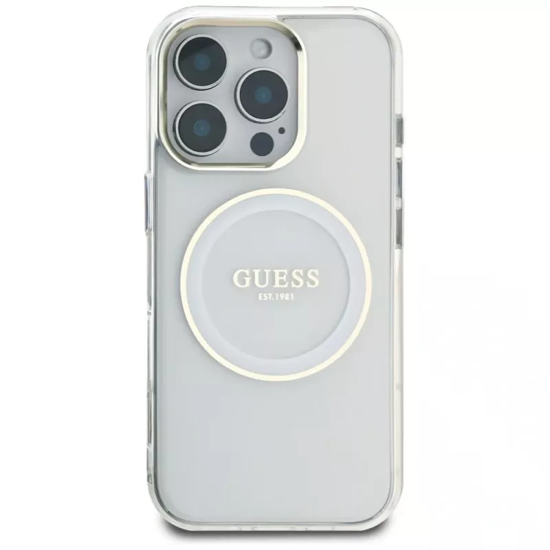 Guess IML Metal Colored Circle Classic Logo Capa MagSafe para iPhone 16 Pro (Branco)