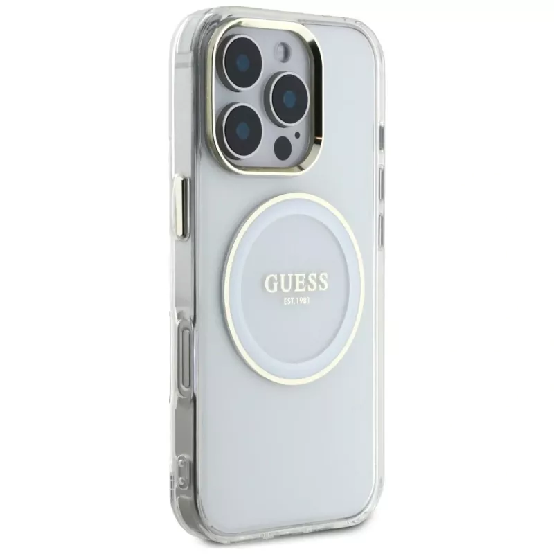Guess IML Metal Colored Circle Classic Logo Capa MagSafe para iPhone 16 Pro (Branco)