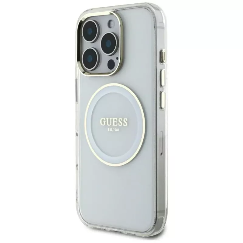 Guess IML Metal Colored Circle Classic Logo Capa MagSafe para iPhone 16 Pro Max (Branco)