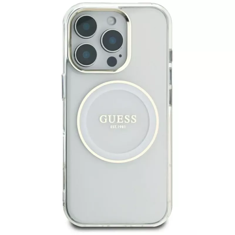 Guess IML Metal Colored Circle Classic Logo Capa MagSafe para iPhone 16 Pro Max (Branco)