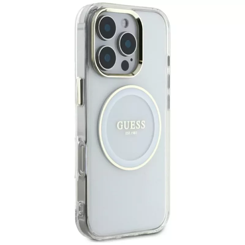 Guess IML Metal Colored Circle Classic Logo Capa MagSafe para iPhone 16 Pro Max (Branco)