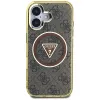 Guess IML Metal Glitter 4G Circle Triangle Capa MagSafe para iPhone 16 (Castanho)